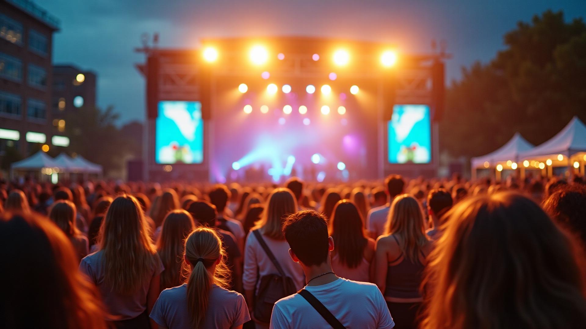 Events happening around the world - people enjoying concerts, festivals, and community gatherings